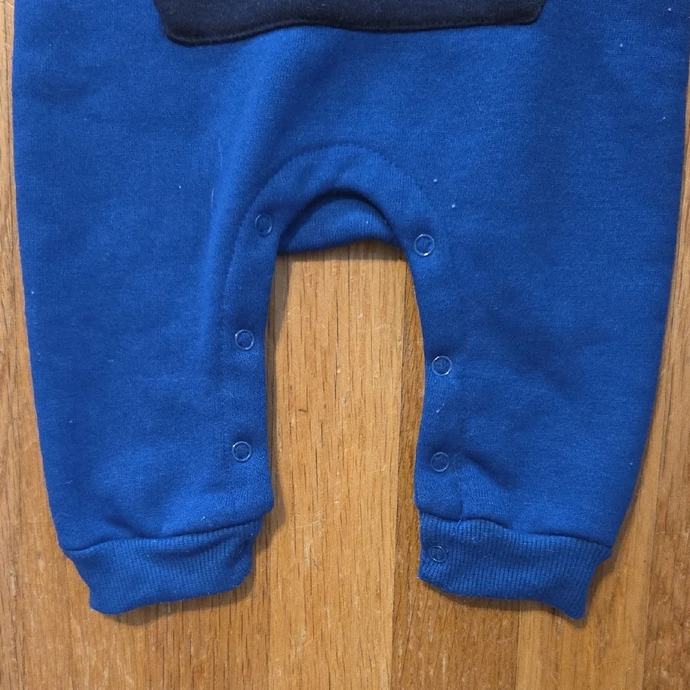 U.S. Polo Assn. Blue Kids One Piece Cotton Blend Warm Fleece Romper Snow Sz 6/9M